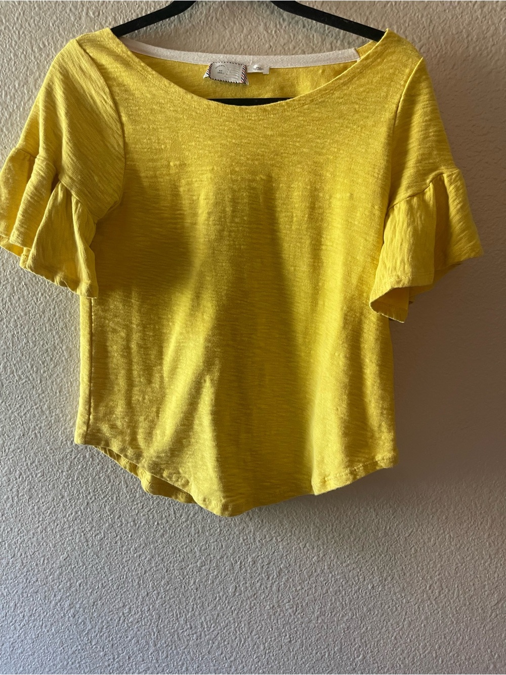 Anthropologie Sunny Yellow Ruffle Sleeve Tee